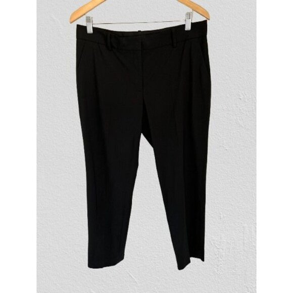 THEORY Linen Trousers Strait Cut Pants Dark Eggplant/Black Size 10 - Picture 2 of 8